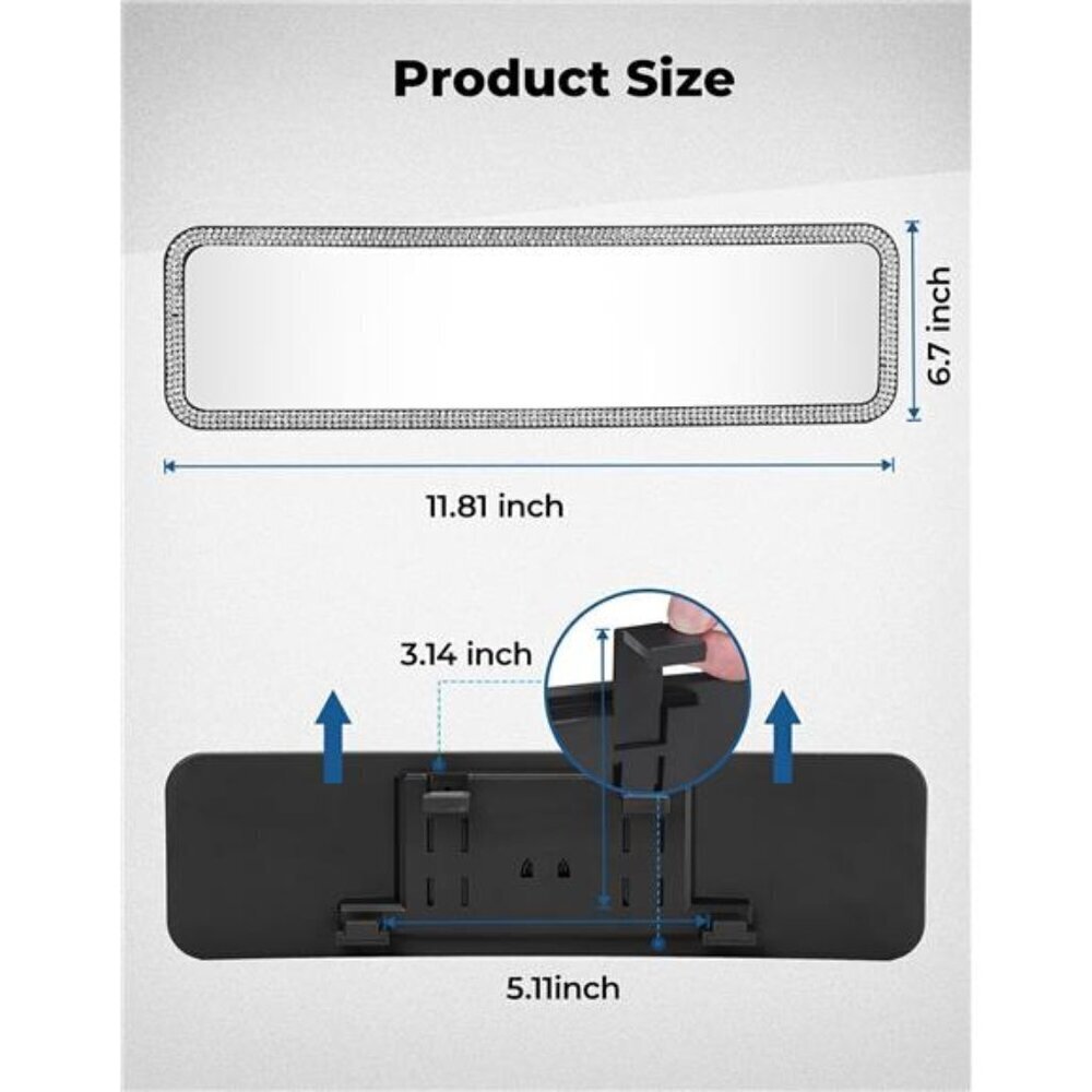 Bling Car Rear View Mirror Universal 11.81 Inch Panoramic Rearview Mirror - Picture 6 of 7